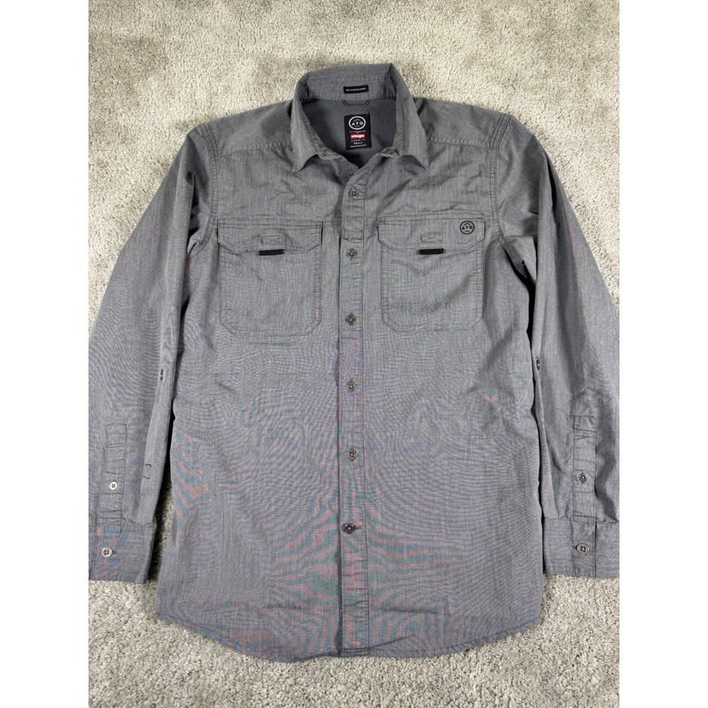 Wrangler ATG Men Small Gray Long Sleeve Button Down Shirt NTS29CV Hiking Outdoor